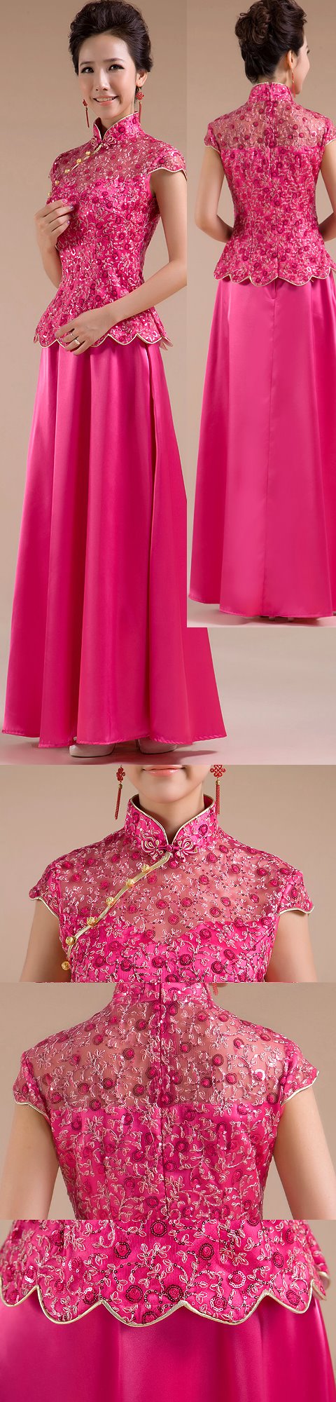 Cup-sleeve Long-length Bridal Cheongsam (RM)