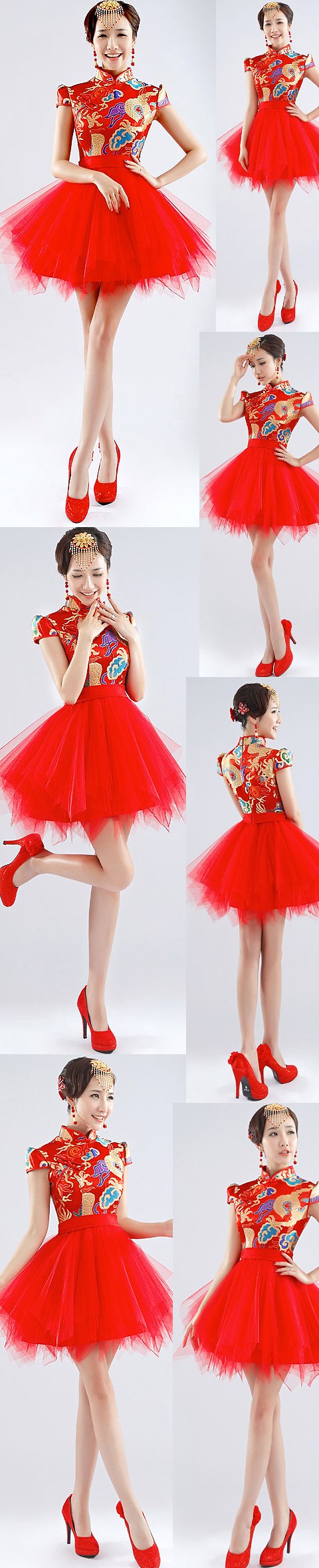 Cup-sleeve Short-length Bridal Cheongsam (RM)