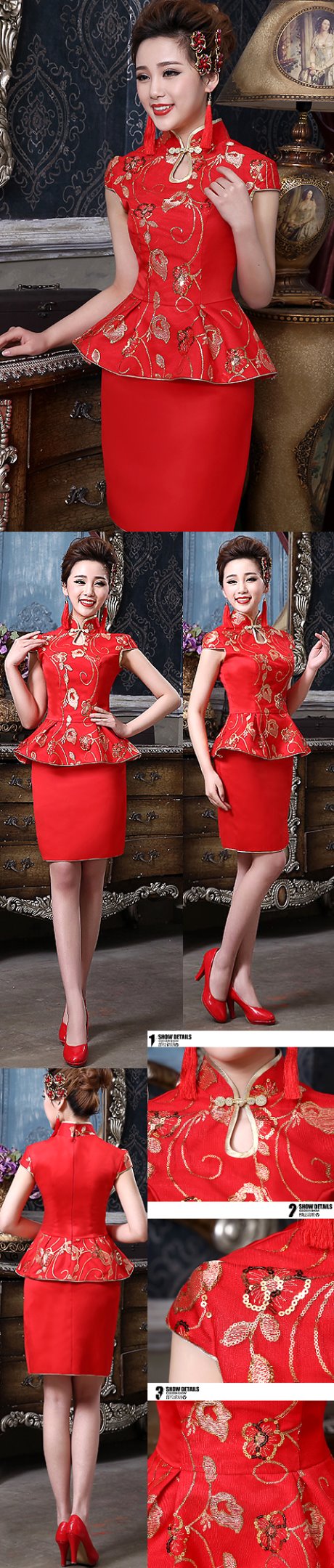Cup-sleeve Short-length Bridal Cheongsam (RM)