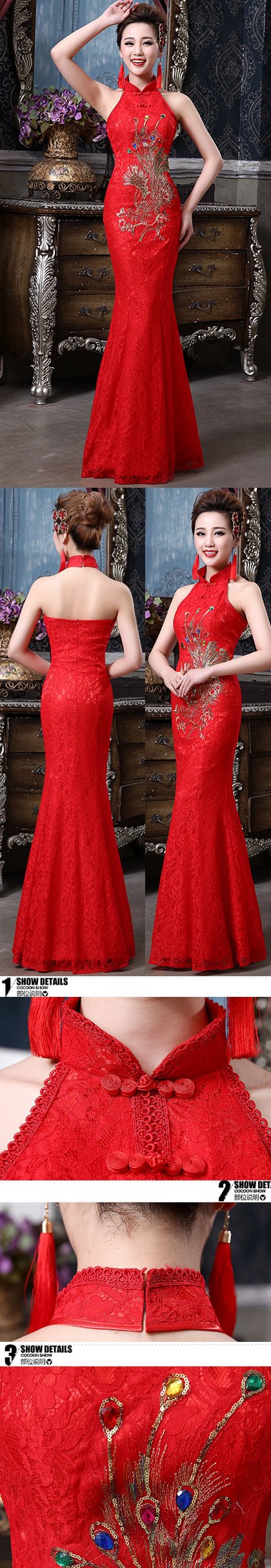 Cut-in Shoulders Bareback Long-length Bridal Cheongsam (RM)