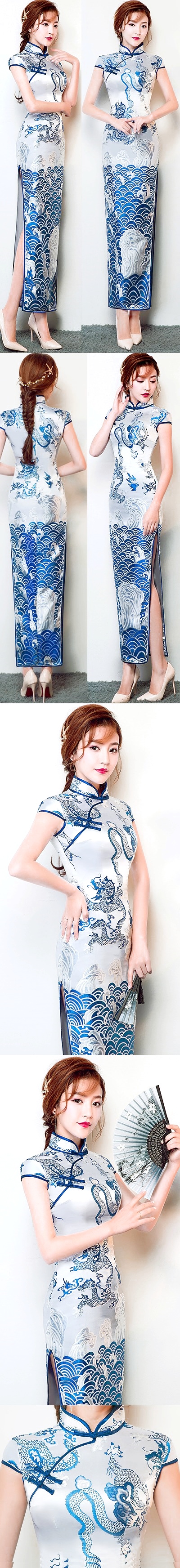 Cup-sleeve Long-length Evening-dress Cheongsam (RM)