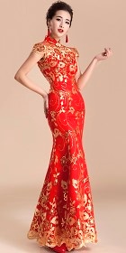 Cup-sleeve Long-length Bridal Cheongsam (CM)