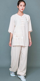 Mid-sleeve Embroidery Linen Taichi Kungfu Uniform (RM)