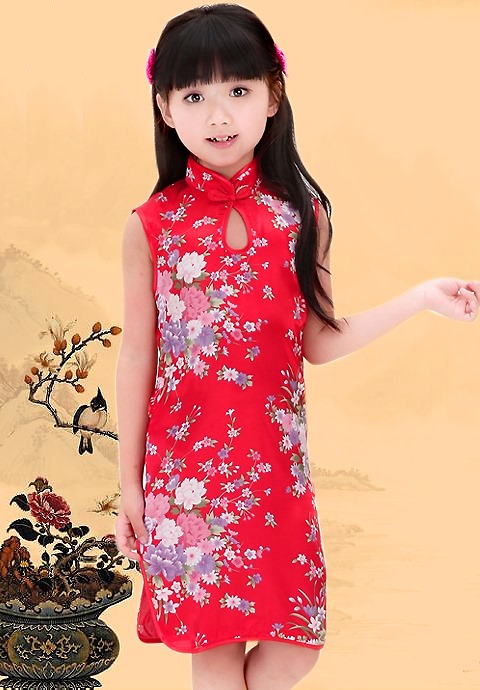 Girl's Sleeveless Floral Cheongsam Dress (RM)