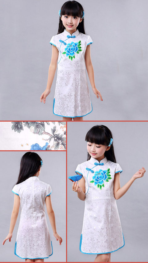 Girl's Cup-sleeveless Embroidery Cheongsam (RM)