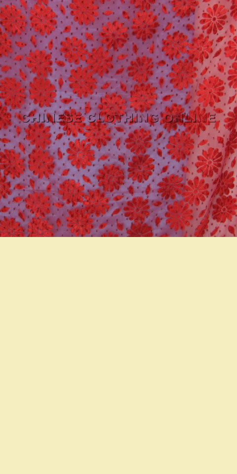 Fabric - See-through Embroidery Velvet Gauze (Red)