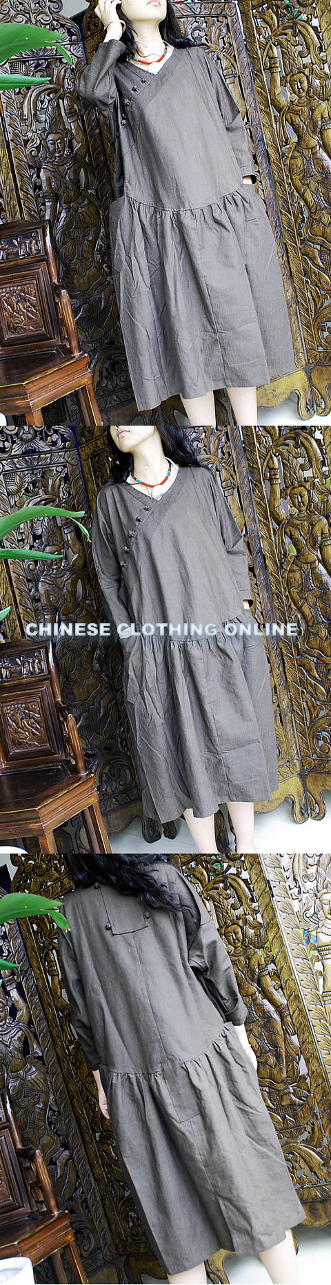 Ethnic Long-sleeve Hanfu Collar Very Loose Dress (CM)