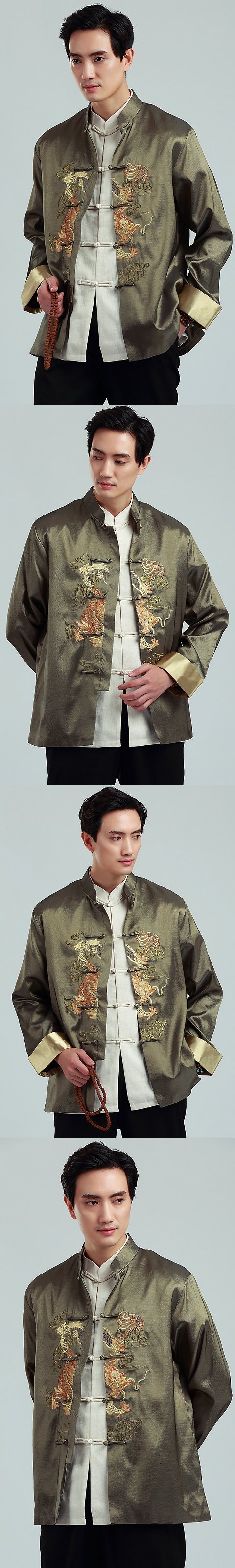 Mandarin Dual-dragon Embroidery Thai Silk Jacket (RM)