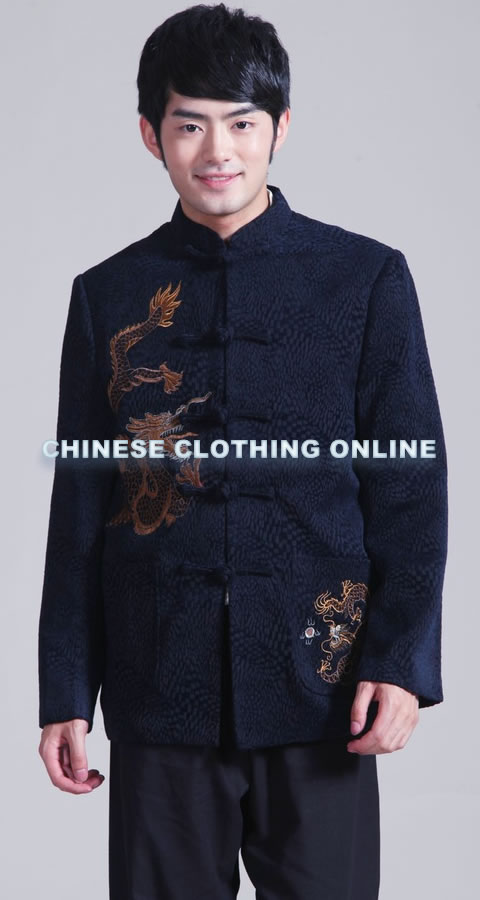 Mandarin Chenille Fabric Jacket with Embroidery Dragons (RM)