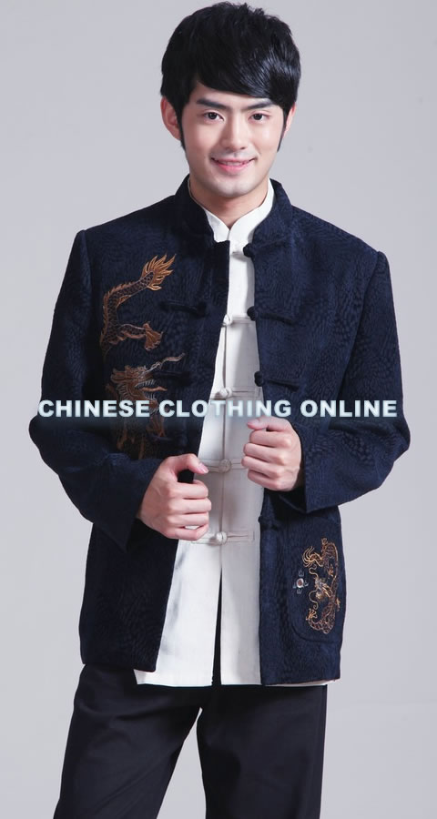 Mandarin Chenille Fabric Jacket with Embroidery Dragons (RM)