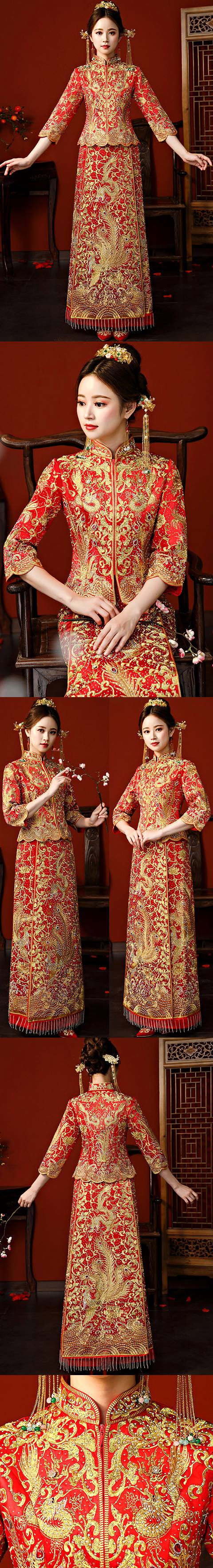 Gorgeous Handmade Dragon-Phoenix Qungua (Bridal Skirt Suit)