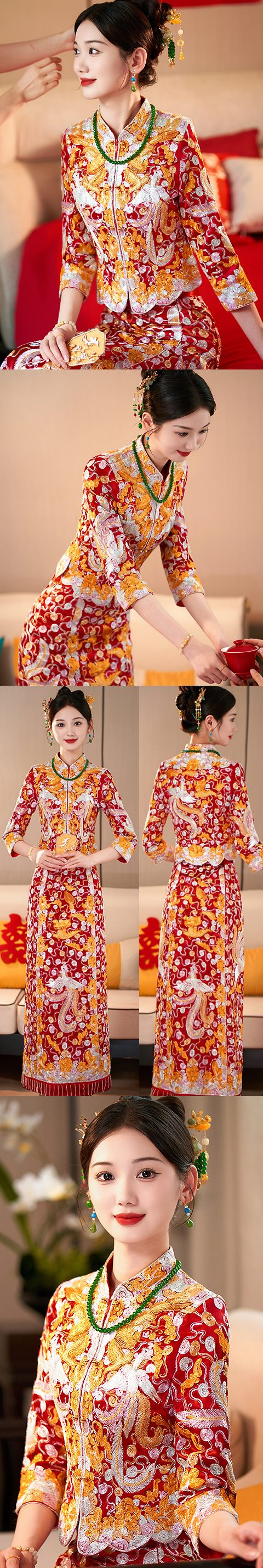 Gorgeous Handmade Dragon-Phoenix Qungua (Bridal Skirt Suit)