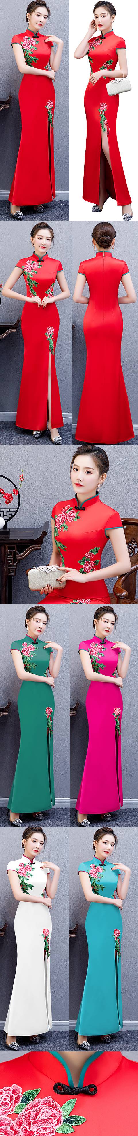 Long-length Silky Embroidery Cheongsam (CM/RM)