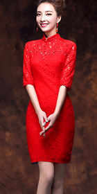 Elbow-sleeve Short-length Embroidery Gauze Cheongsam (RM/CM)