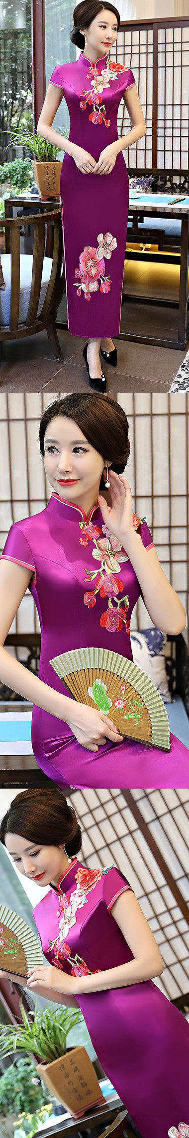 Long-length Silky Embroidery Cheongsam (CM/RM)