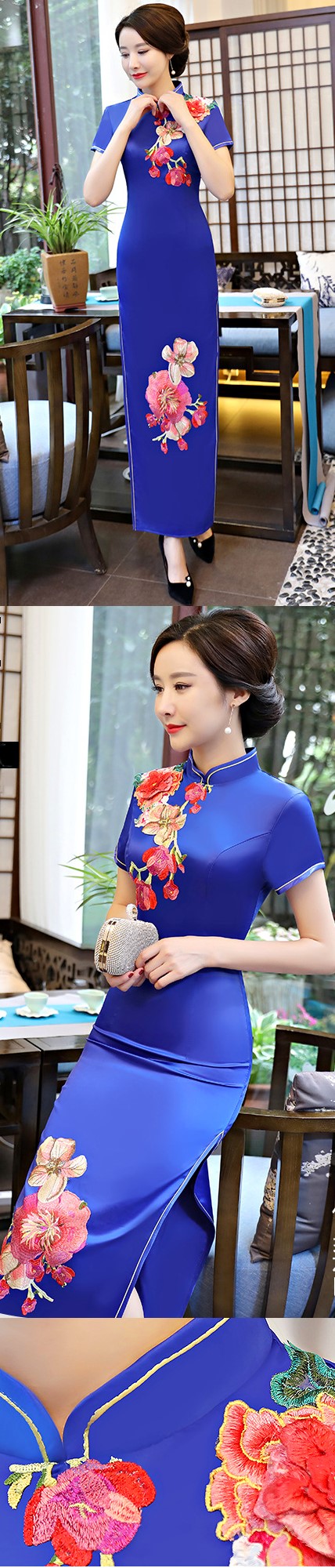 Long-length Silky Embroidery Cheongsam (CM/RM)