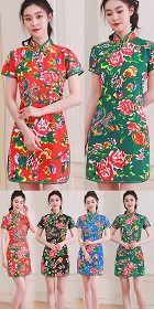 Short-sleeve Short-length Ethnic-flower Cheongsam (RM)