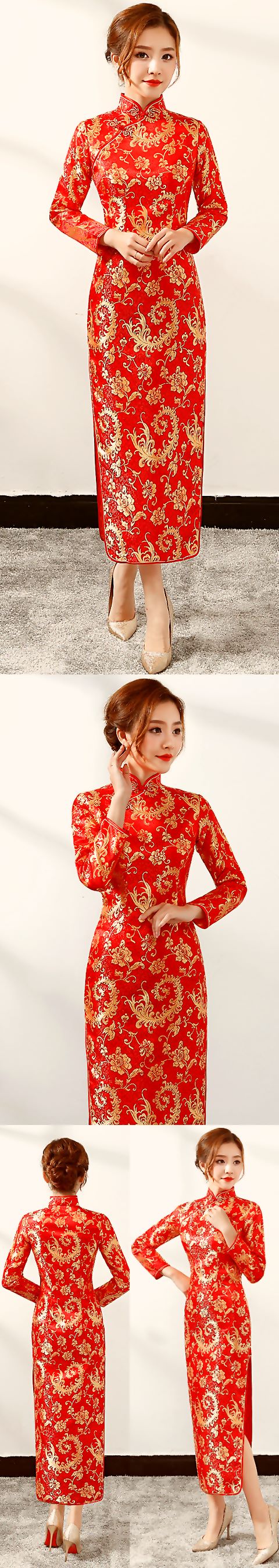 Long-sleeve Long-length Brocade Cheongsam (RM)