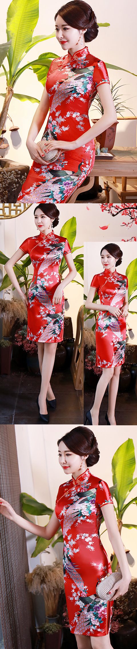 Short-sleeve Mid-length Silky Cheongsam (RM)