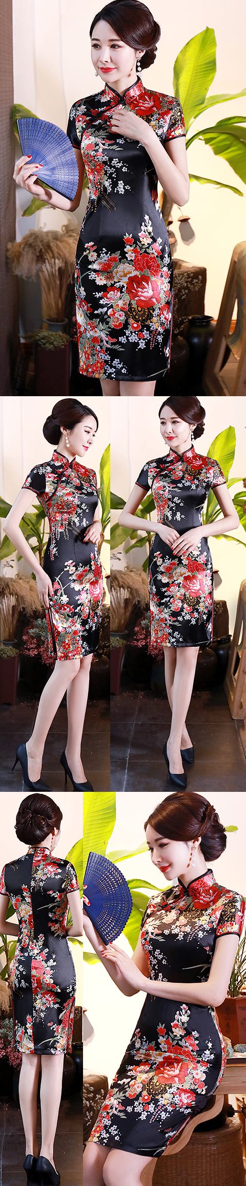 Short-sleeve Mid-length Silky Cheongsam (RM)