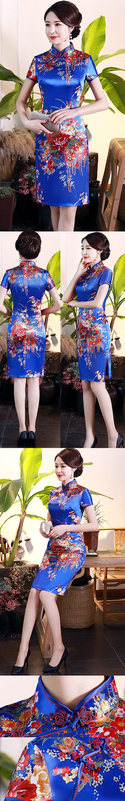 Short-sleeve Mid-length Silky Cheongsam (RM)