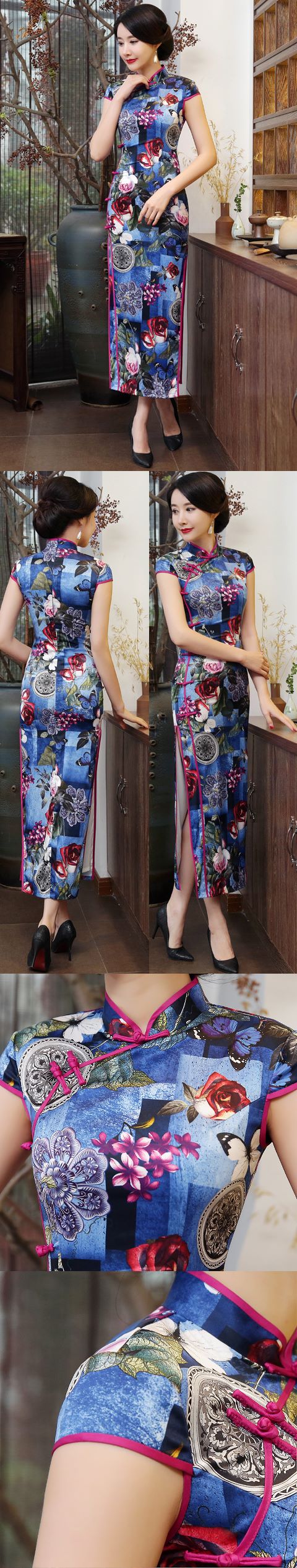 Long-length Silk Printing Cheongsam (RM)