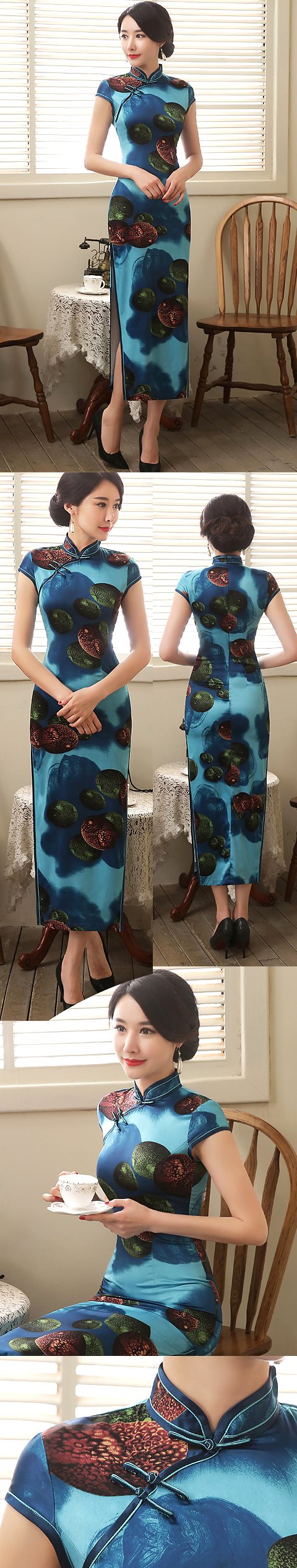Long-length Silk Printing Cheongsam (RM)