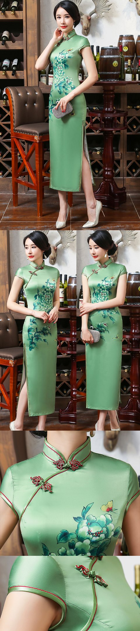 Long-length Silk Printing Cheongsam (RM)