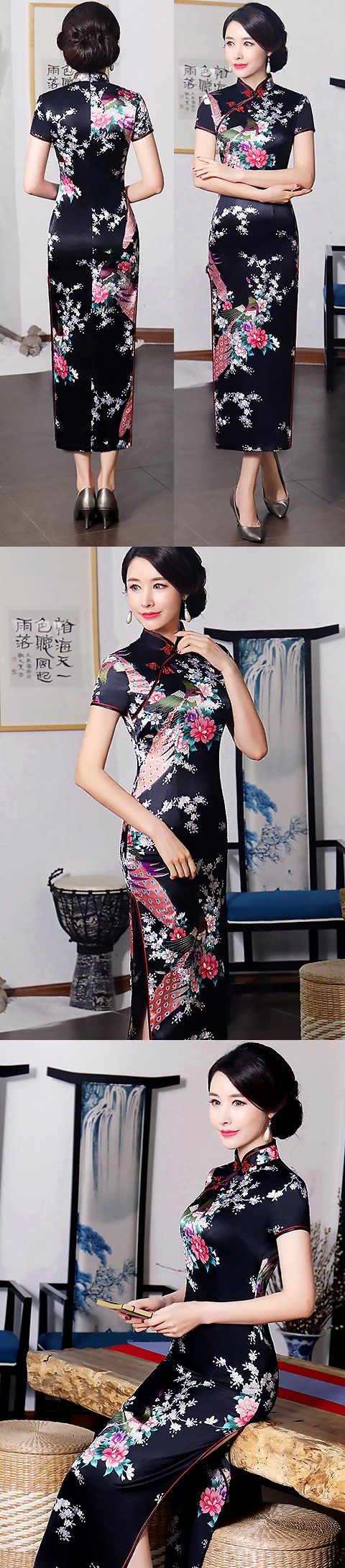 Short-sleeve Long-length Silky Cheongsam (RM)
