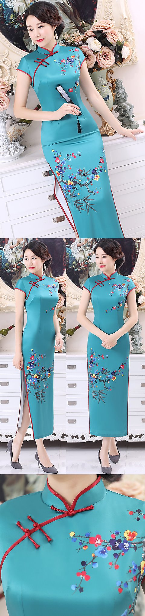 Long-length Silk Printing Cheongsam (RM)