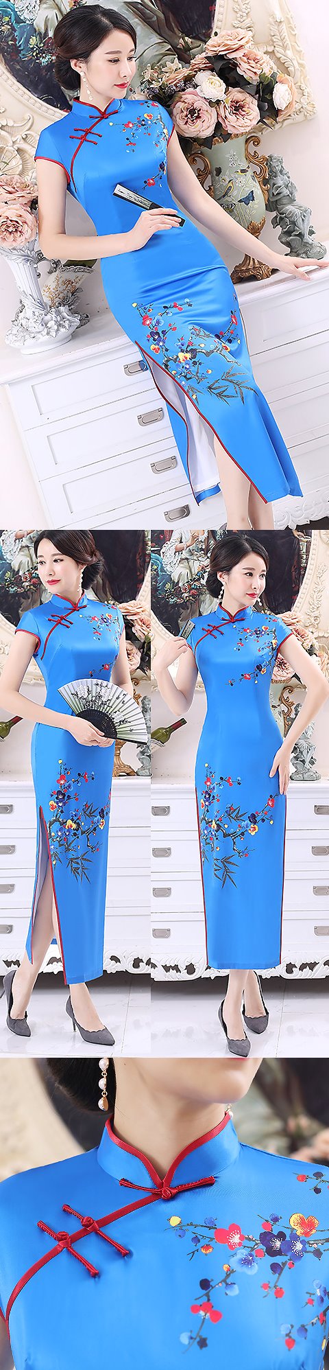 Long-length Silk Printing Cheongsam (RM)
