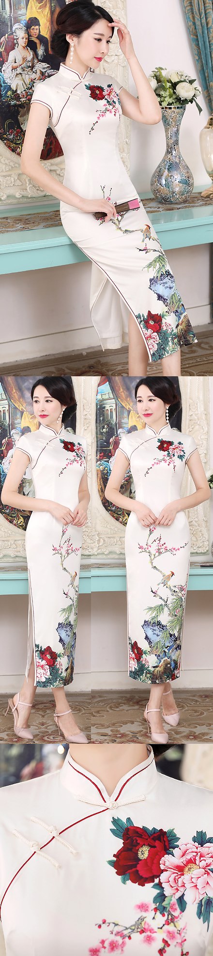 Long-length Silk Printing Cheongsam (RM)