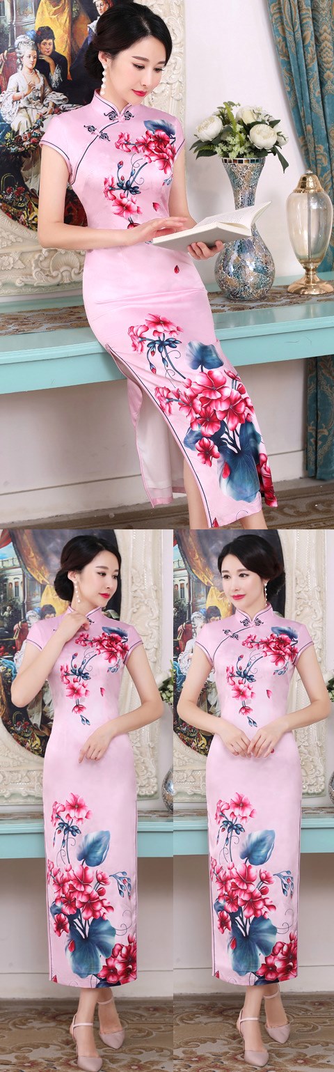 Long-length Silk Printing Cheongsam (RM)