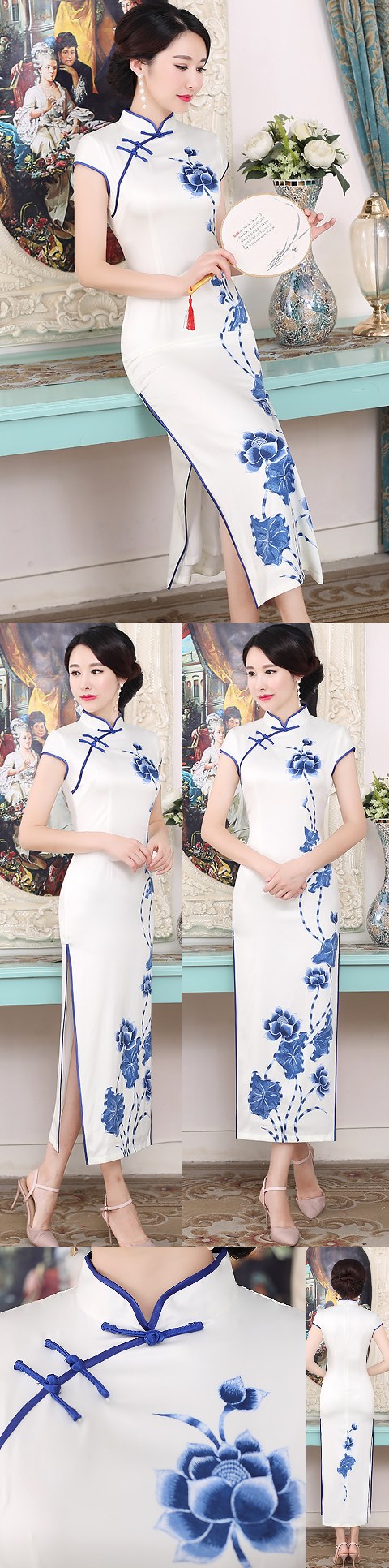 Long-length Silk Printing Cheongsam (RM)