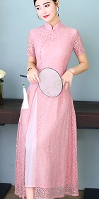 Long-length Dual-layer Embroidery Gauze Cheongsam (RM)