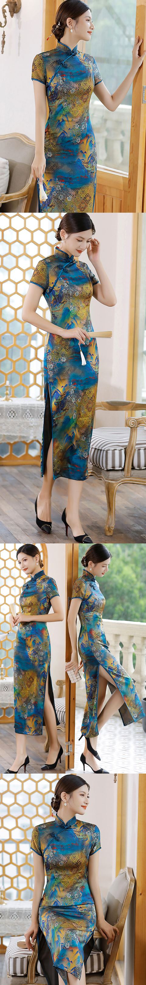 Long-length Silk Printing Cheongsam (RM)