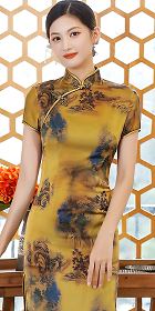Long-length Silk Printing Cheongsam (RM)
