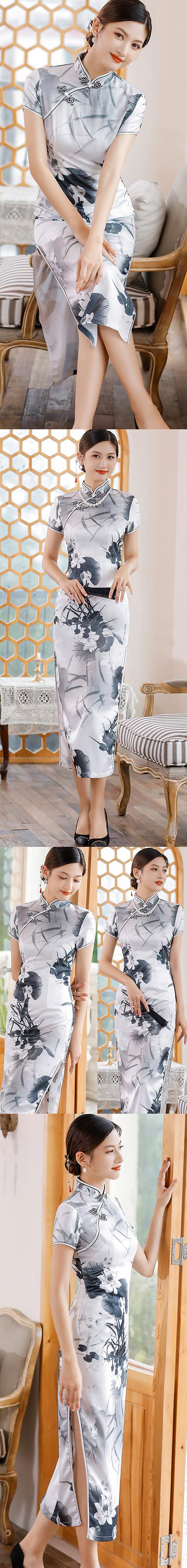 Long-length Silk Printing Cheongsam (RM)
