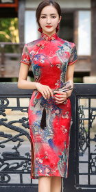 Short-sleeve Mid-length Silky Cheongsam (RM)