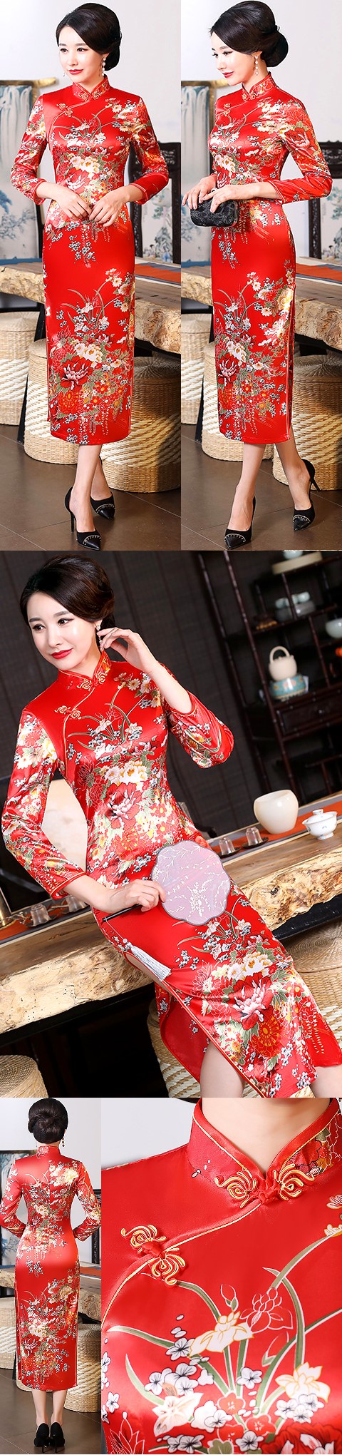 3/4-sleeve Long-length Cheongsam (RM)