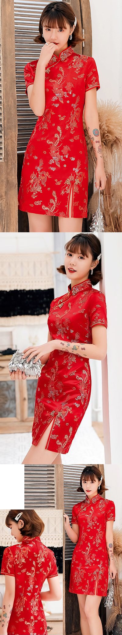 Short-sleeve Short Brocade Cheongsam Dress (RM)