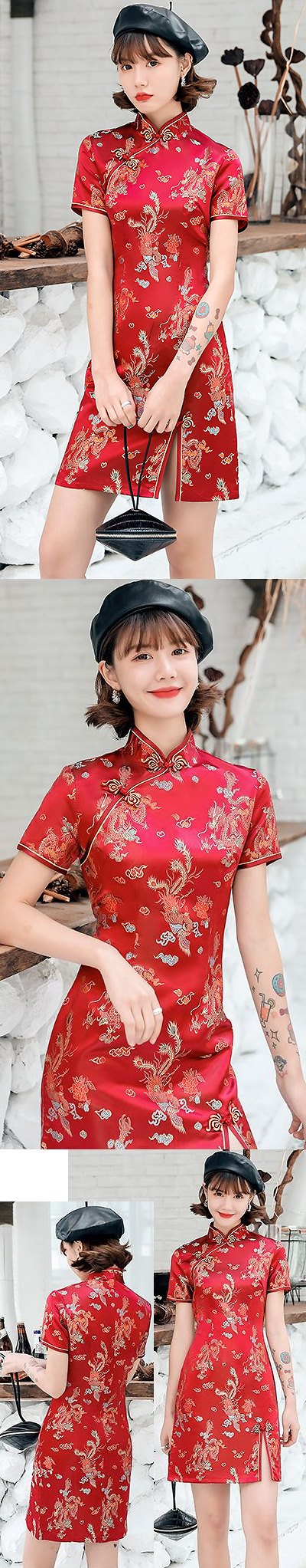 Short-sleeve Short Brocade Cheongsam Dress (RM)