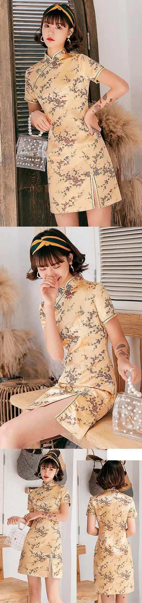 Short-sleeve Short Brocade Cheongsam Dress (RM)