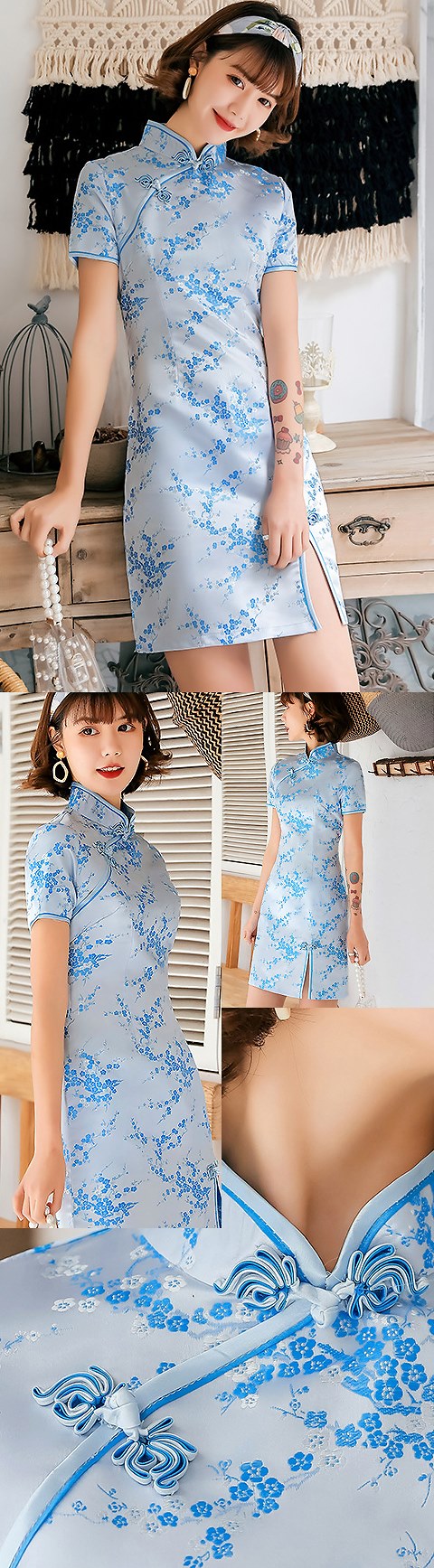Short-sleeve Short Brocade Cheongsam Dress (RM)