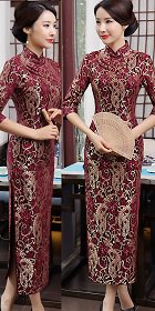 3/4-sleeve Long-length Embroidery Gauze Cheongsam (RM)