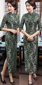 3/4-sleeve Long-length Embroidery Gauze Cheongsam (RM)