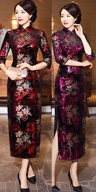 Elbow-sleeve Long-length Velvet Cheongsam (RM)