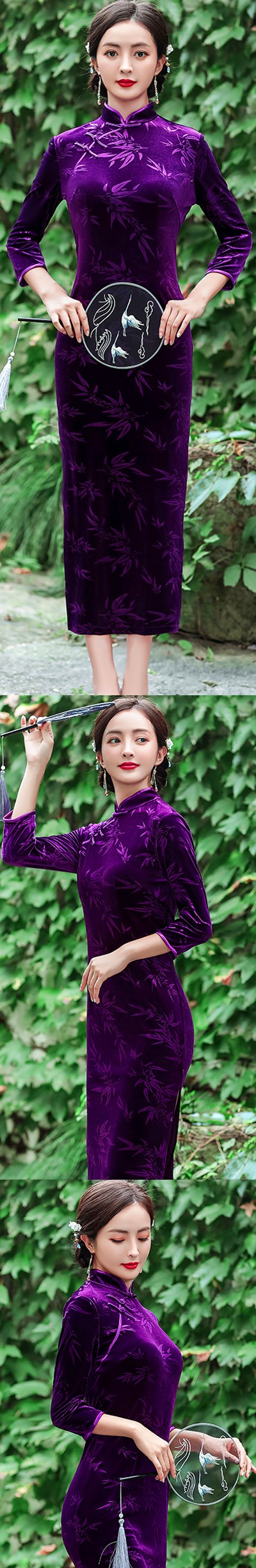 3/4-sleeve Long-length Exquisite Velvet Cheongsam (RM)