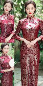 3/4-sleeve Long-length Exquisite Velvet Cheongsam (RM)