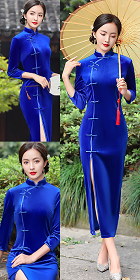3/4-sleeve Long-length Velvet Cheongsam (RM)